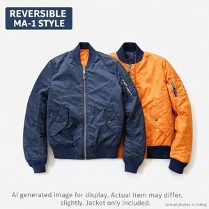 Alpha Industries Bomber Jacket Mens Navy Small Slim Fit MA1 Reversible Military